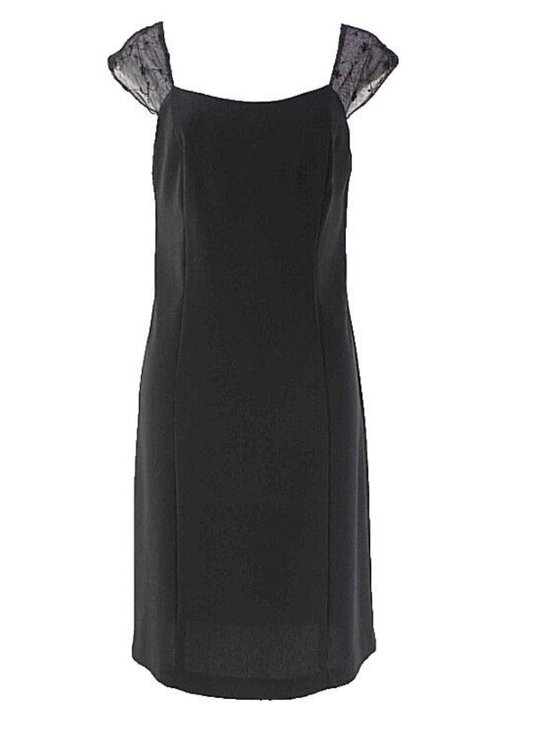Dani Max Sz 8 Black Floral Mesh Shoulder Polyester Crepe Dress - Picture 1 of 8